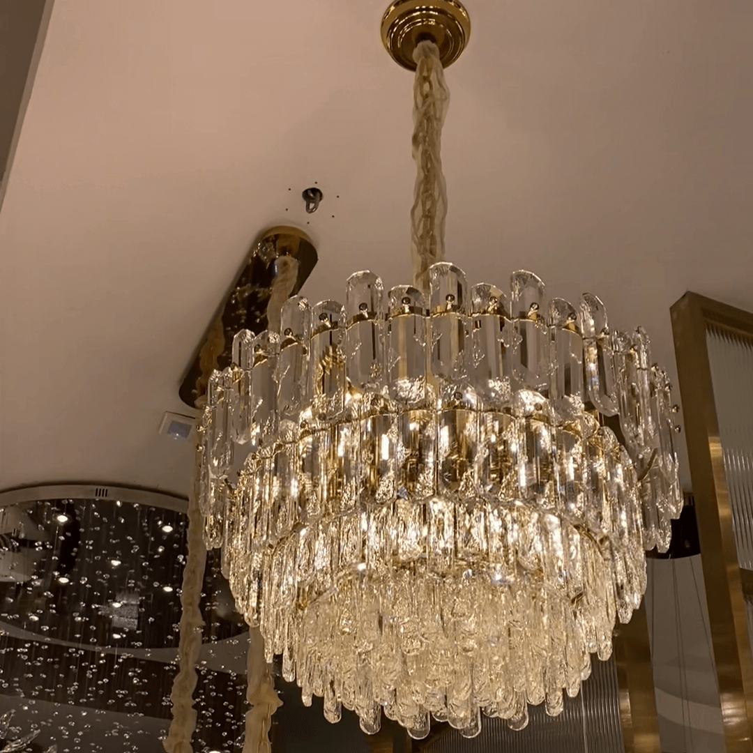 Light Luxury Round/Rectangular Clear Crystal Chandelier in Champagne Gold/Chrome Finish for Living/Dining Room/Bedroom-Nobipets