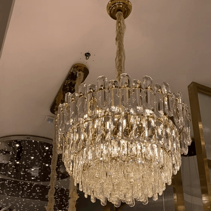Light Luxury Round/Rectangular Clear Crystal Chandelier in Champagne Gold/Chrome Finish for Living/Dining Room/Bedroom-Nobipets