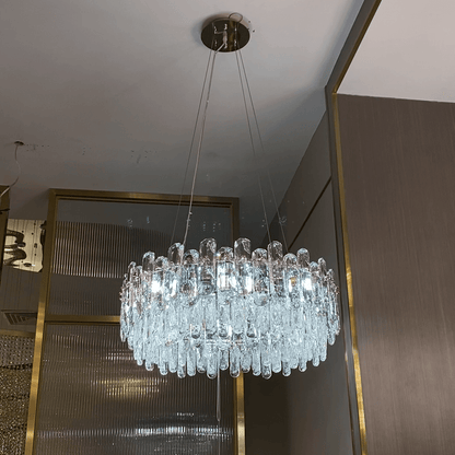 Light Luxury Round/Rectangular Clear Crystal Chandelier in Champagne Gold/Chrome Finish for Living/Dining Room/Bedroom-Nobipets