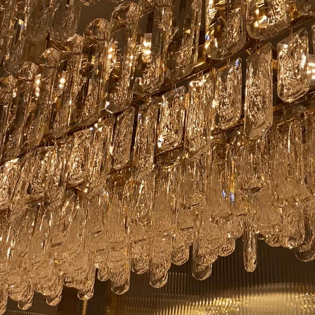 Light Luxury Round/Rectangular Clear Crystal Chandelier in Champagne Gold/Chrome Finish for Living/Dining Room/Bedroom-Nobipets
