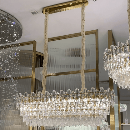 Light Luxury Round/Rectangular Clear Crystal Chandelier in Champagne Gold/Chrome Finish for Living/Dining Room/Bedroom-Nobipets