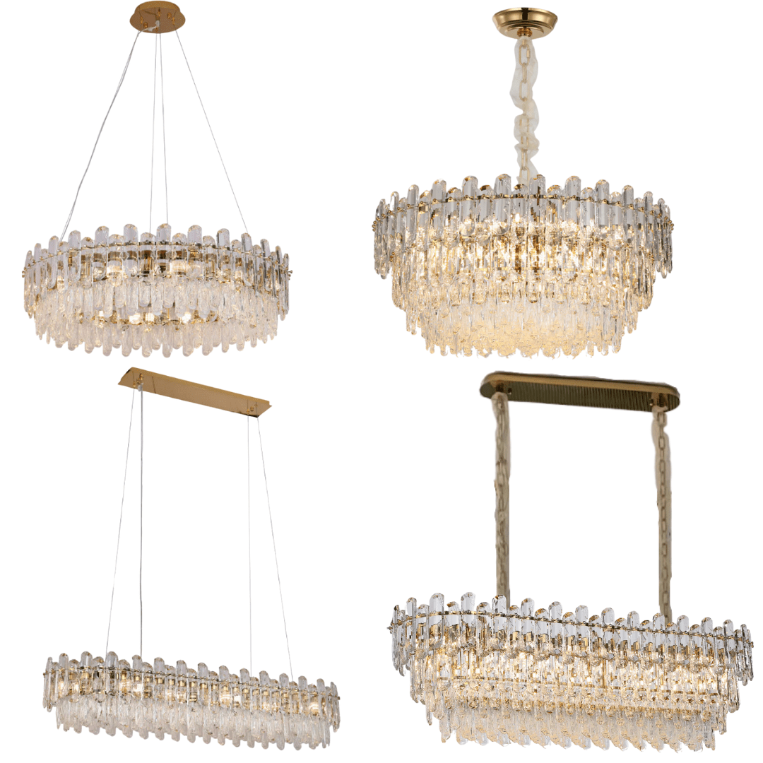 Light Luxury Round/Rectangular Clear Crystal Chandelier in Champagne Gold/Chrome Finish for Living/Dining Room/Bedroom-Nobipets