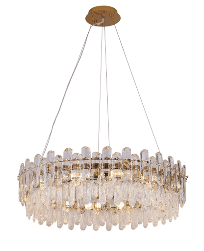 Light Luxury Round/Rectangular Clear Crystal Chandelier in Champagne Gold/Chrome Finish for Living/Dining Room/Bedroom-Nobipets