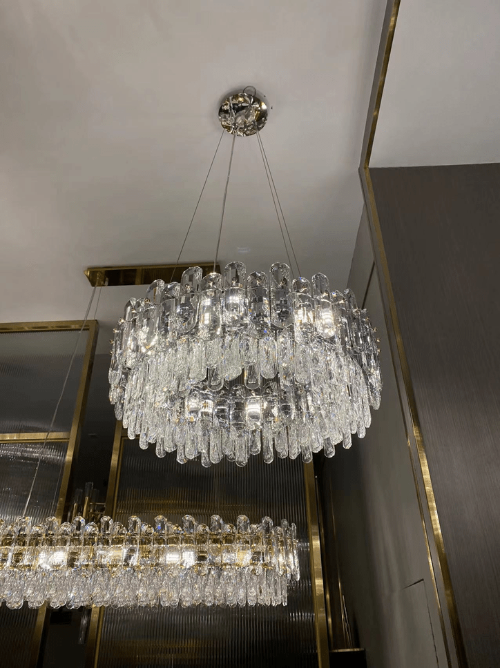 Light Luxury Round/Rectangular Clear Crystal Chandelier in Champagne Gold/Chrome Finish for Living/Dining Room/Bedroom-Nobipets