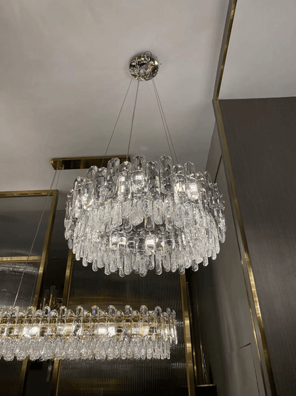 Light Luxury Round/Rectangular Clear Crystal Chandelier in Champagne Gold/Chrome Finish for Living/Dining Room/Bedroom-Nobipets
