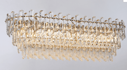 Light Luxury Round/Rectangular Clear Crystal Chandelier in Champagne Gold/Chrome Finish for Living/Dining Room/Bedroom-Nobipets