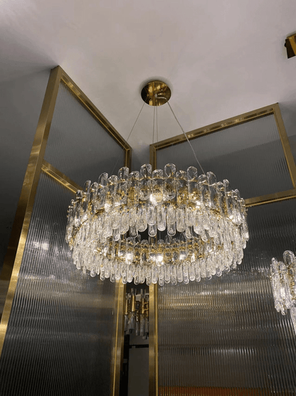 Light Luxury Round/Rectangular Clear Crystal Chandelier in Champagne Gold/Chrome Finish for Living/Dining Room/Bedroom-Nobipets