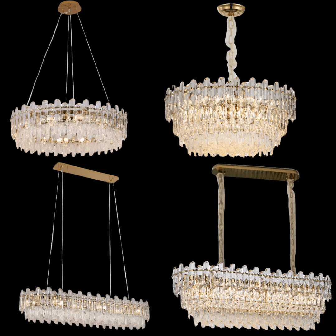 Light Luxury Round/Rectangular Clear Crystal Chandelier in Champagne Gold/Chrome Finish for Living/Dining Room/Bedroom-Nobipets