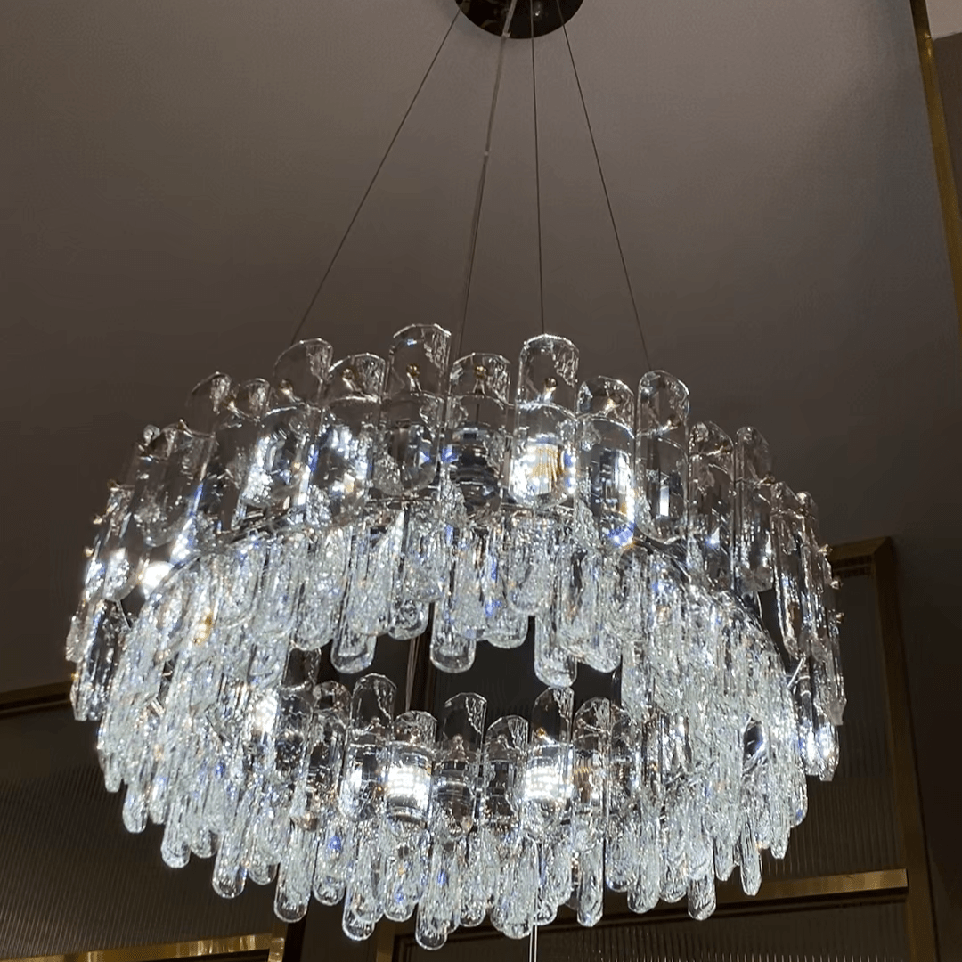 Light Luxury Round/Rectangular Clear Crystal Chandelier in Champagne Gold/Chrome Finish for Living/Dining Room/Bedroom-Nobipets