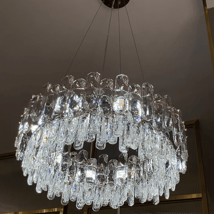 Light Luxury Round/Rectangular Clear Crystal Chandelier in Champagne Gold/Chrome Finish for Living/Dining Room/Bedroom-Nobipets