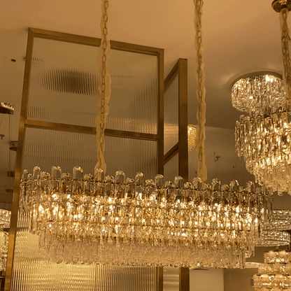 Light Luxury Round/Rectangular Clear Crystal Chandelier in Champagne Gold/Chrome Finish for Living/Dining Room/Bedroom-Nobipets