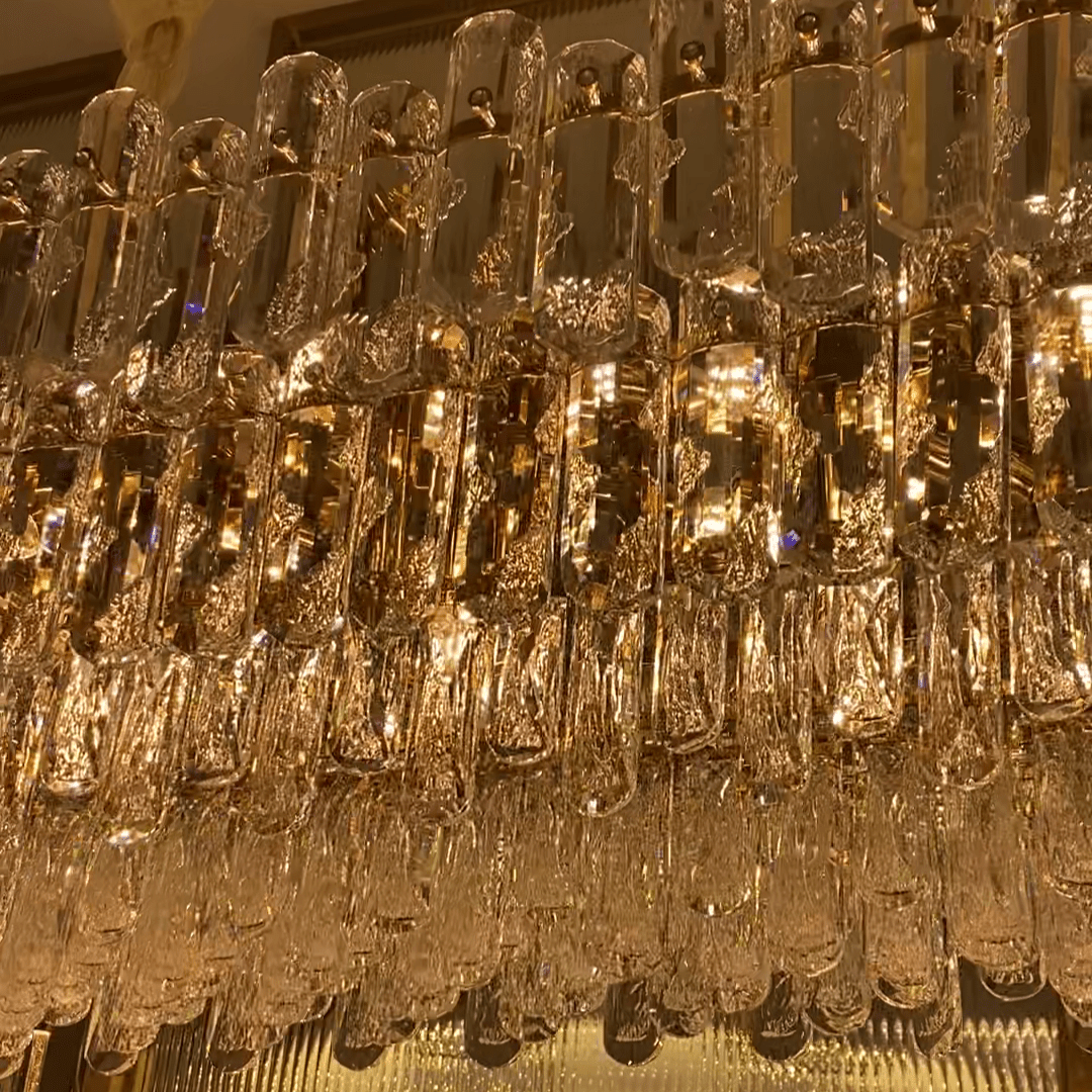 Light Luxury Round/Rectangular Clear Crystal Chandelier in Champagne Gold/Chrome Finish for Living/Dining Room/Bedroom-Nobipets