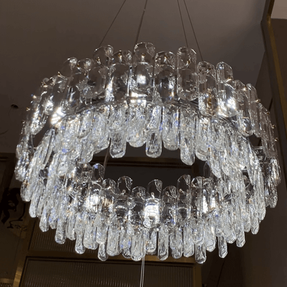 Light Luxury Round/Rectangular Clear Crystal Chandelier in Champagne Gold/Chrome Finish for Living/Dining Room/Bedroom-Nobipets