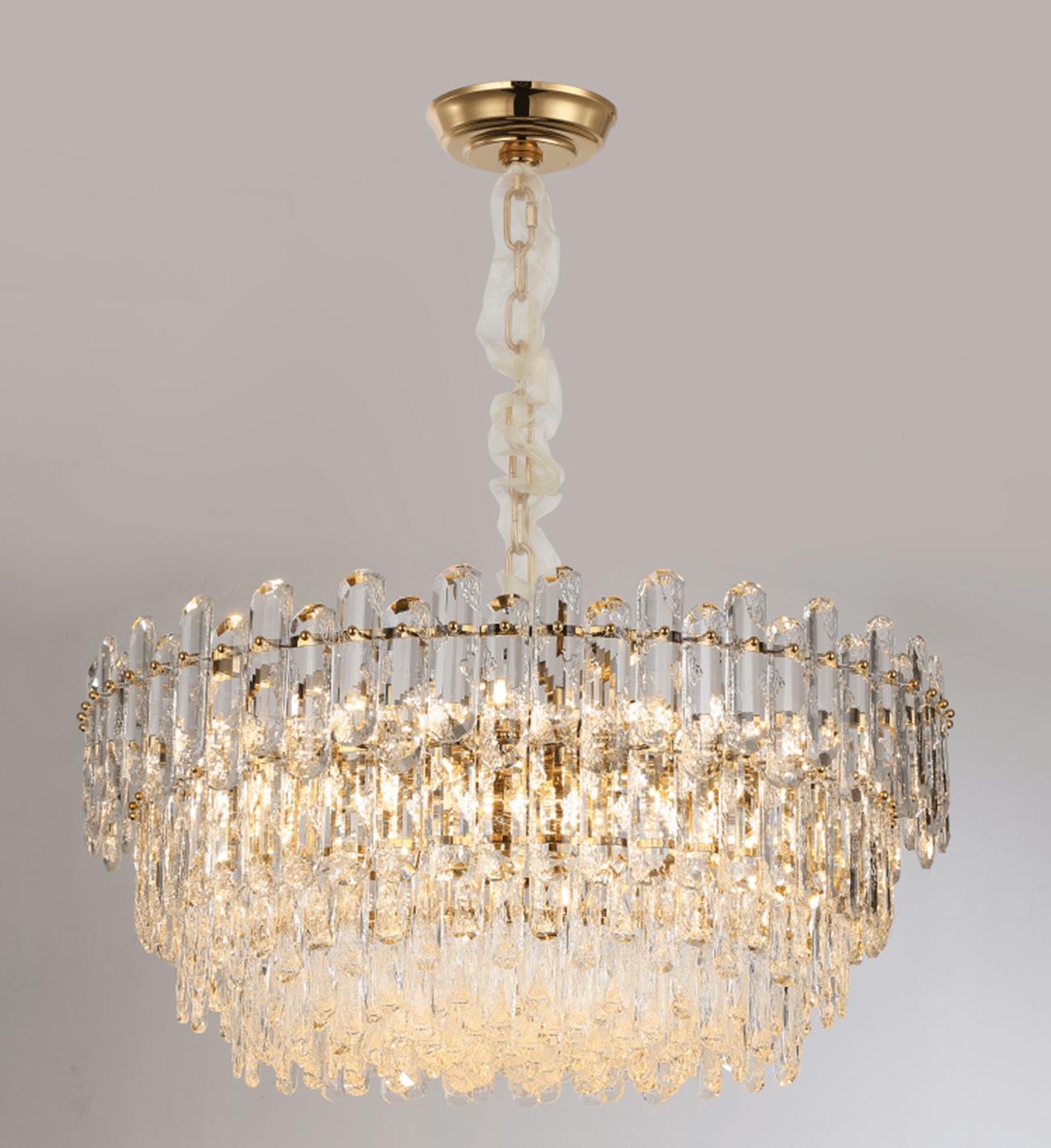 Light Luxury Round/Rectangular Clear Crystal Chandelier in Champagne Gold/Chrome Finish for Living/Dining Room/Bedroom-Nobipets