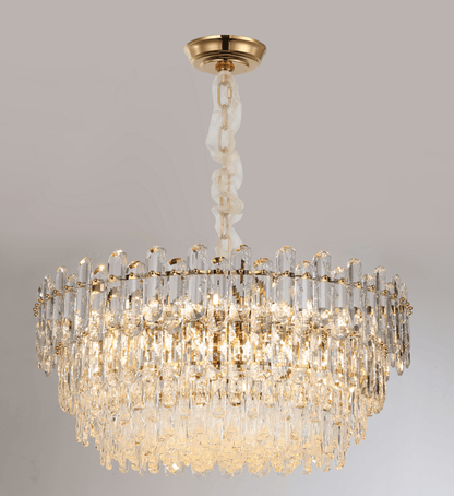 Light Luxury Round/Rectangular Clear Crystal Chandelier in Champagne Gold/Chrome Finish for Living/Dining Room/Bedroom-Nobipets