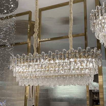 Light Luxury Round/Rectangular Clear Crystal Chandelier in Champagne Gold/Chrome Finish for Living/Dining Room/Bedroom-Nobipets