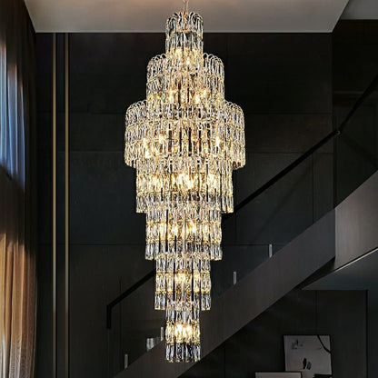 Long Crystal Staircase Chandelier Large Foyer Living Room Entryway Ceiling Light Fixture-Nobipets