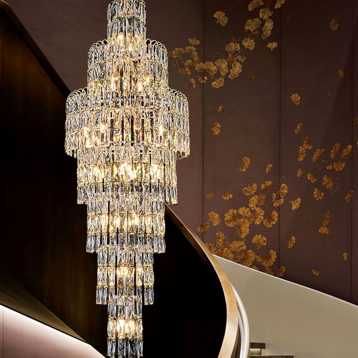 Long Crystal Staircase Chandelier Large Foyer Living Room Entryway Ceiling Light Fixture-Nobipets