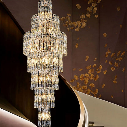Long Crystal Staircase Chandelier Large Foyer Living Room Entryway Ceiling Light Fixture-Nobipets