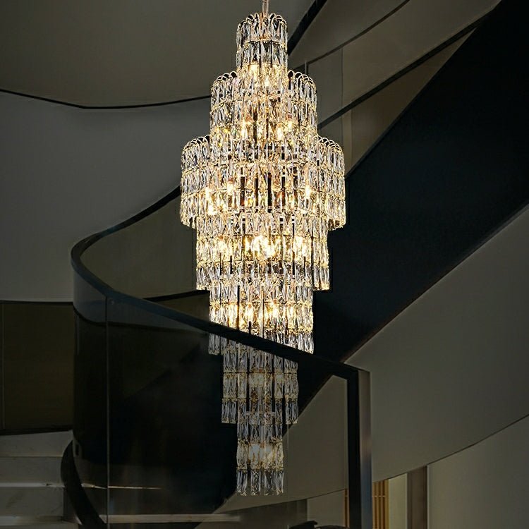Long Crystal Staircase Chandelier Large Foyer Living Room Entryway Ceiling Light Fixture-Nobipets