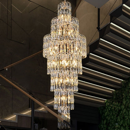 Long Crystal Staircase Chandelier Large Foyer Living Room Entryway Ceiling Light Fixture-Nobipets