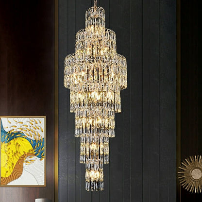 Long Crystal Staircase Chandelier Large Foyer Living Room Entryway Ceiling Light Fixture-Nobipets