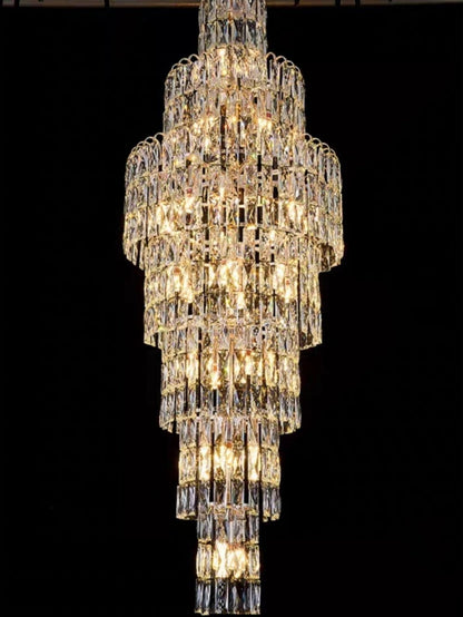 Long Crystal Staircase Chandelier Large Foyer Living Room Entryway Ceiling Light Fixture-Nobipets