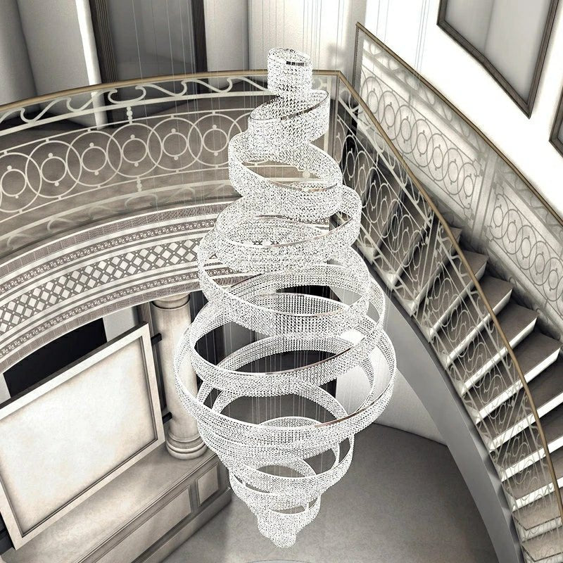 Long Crystal Tassel Rings Chandelier Extra Large Living Room Staircase High Ceiling Lighting Fixture-Nobipets