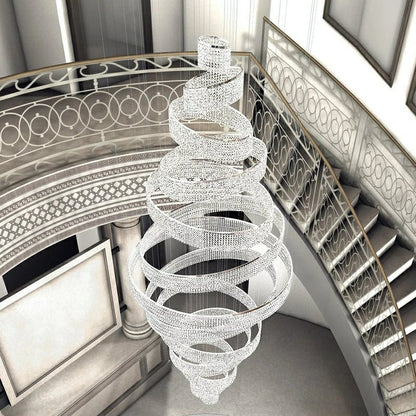Long Crystal Tassel Rings Chandelier Extra Large Living Room Staircase High Ceiling Lighting Fixture-Nobipets