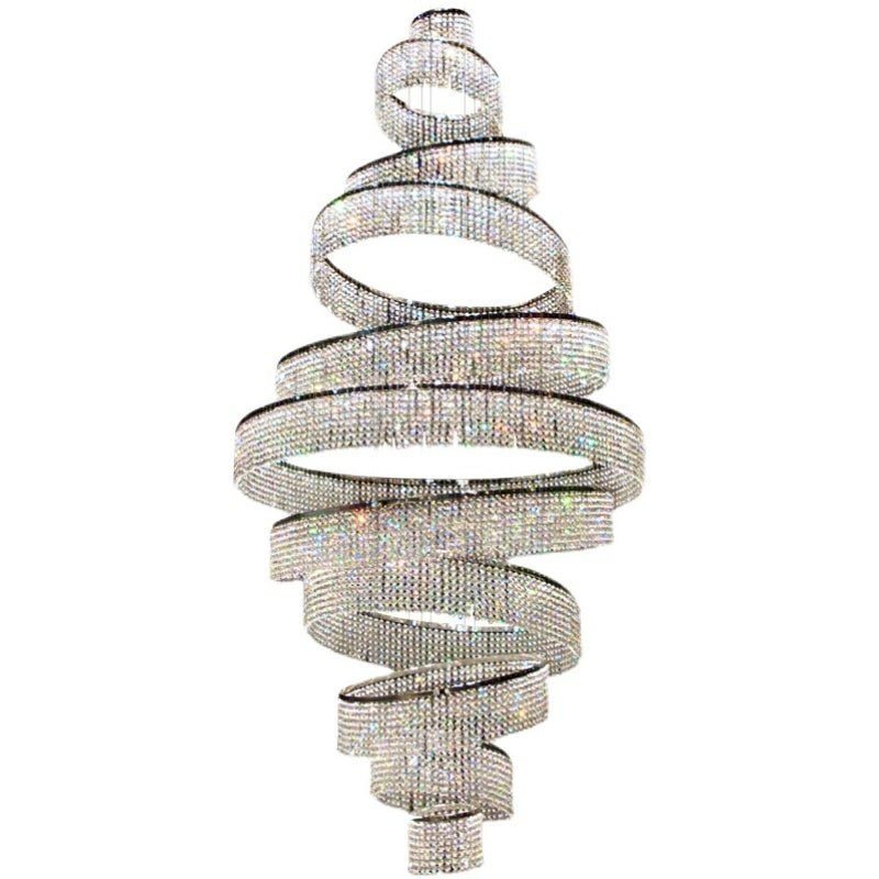 Long Crystal Tassel Rings Chandelier Extra Large Living Room Staircase High Ceiling Lighting Fixture-Nobipets