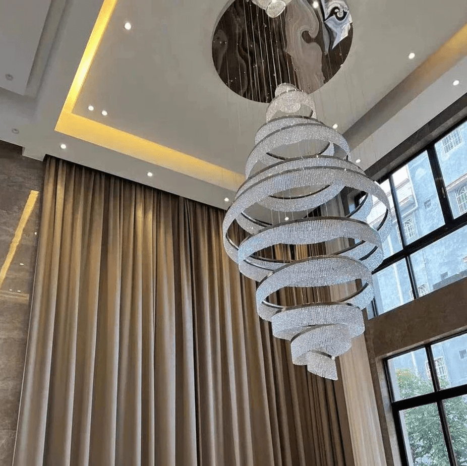 Long Crystal Tassel Rings Chandelier Extra Large Living Room Staircase High Ceiling Lighting Fixture-Nobipets
