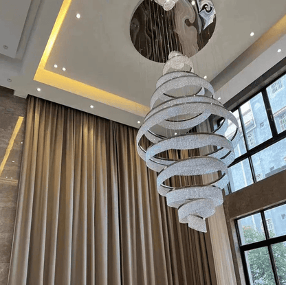 Long Crystal Tassel Rings Chandelier Extra Large Living Room Staircase High Ceiling Lighting Fixture-Nobipets