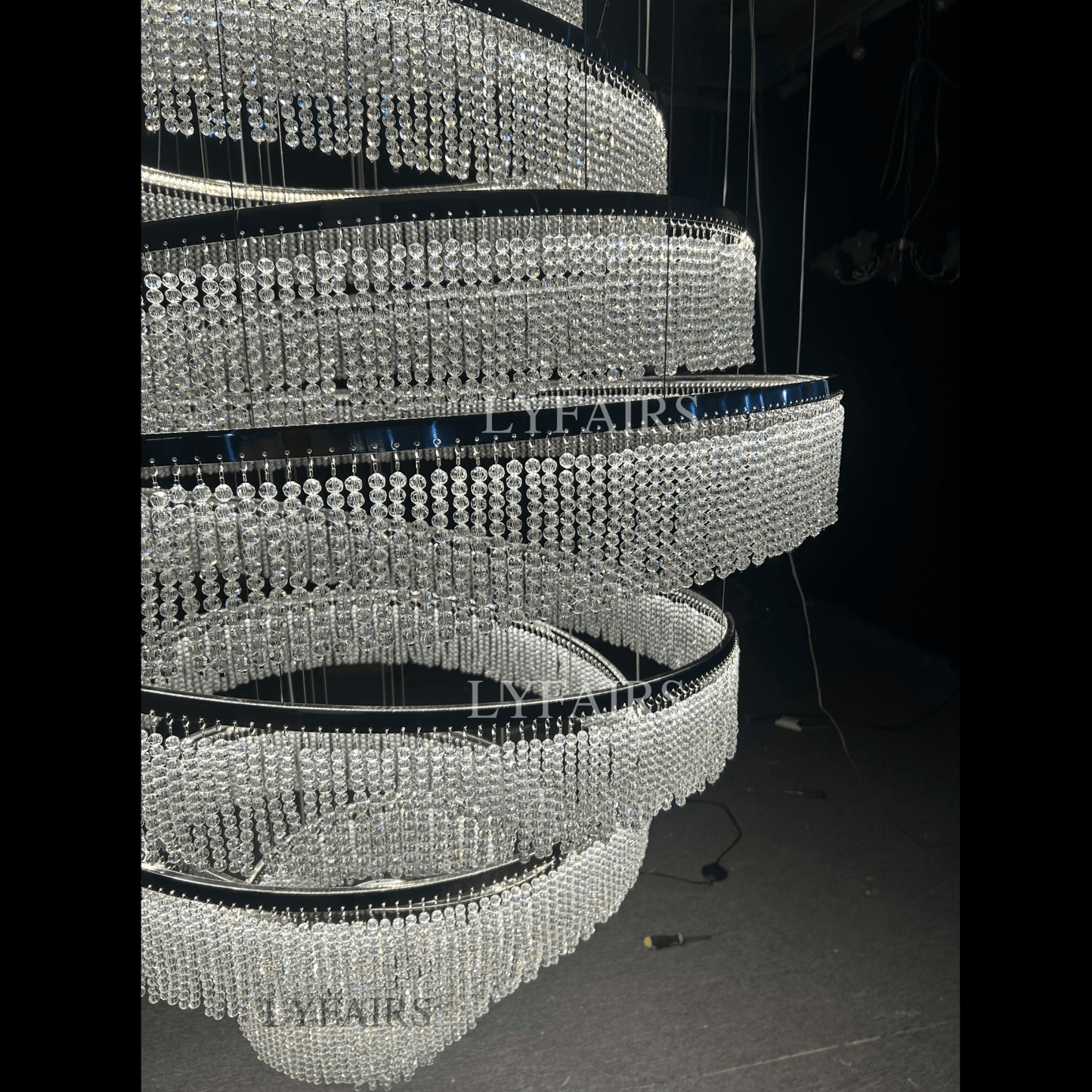 Long Crystal Tassel Rings Chandelier Extra Large Living Room Staircase High Ceiling Lighting Fixture-Nobipets