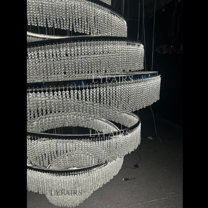 Long Crystal Tassel Rings Chandelier Extra Large Living Room Staircase High Ceiling Lighting Fixture-Nobipets