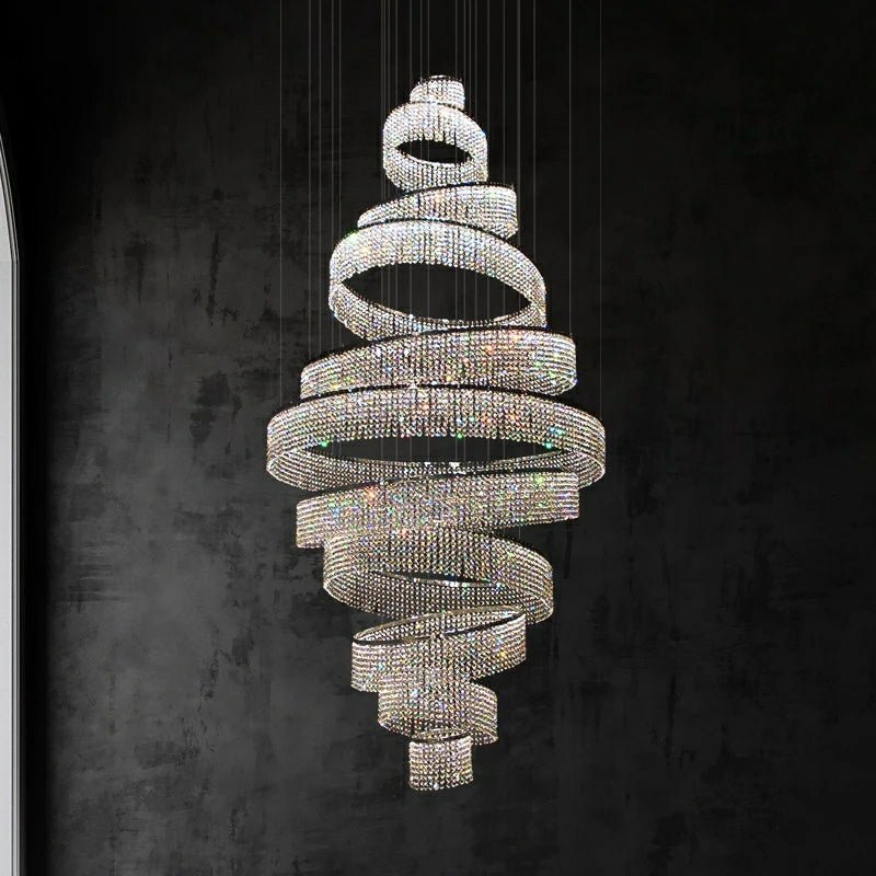 Long Crystal Tassel Rings Chandelier Extra Large Living Room Staircase High Ceiling Lighting Fixture-Nobipets