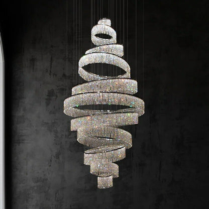 Long Crystal Tassel Rings Chandelier Extra Large Living Room Staircase High Ceiling Lighting Fixture-Nobipets