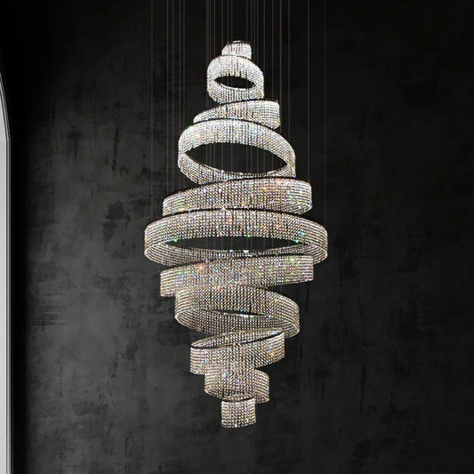 Long Crystal Tassel Rings Chandelier Extra Large Living Room Staircase High Ceiling Lighting Fixture-Nobipets