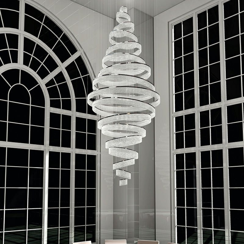 Long Crystal Tassel Rings Chandelier Extra Large Living Room Staircase High Ceiling Lighting Fixture-Nobipets