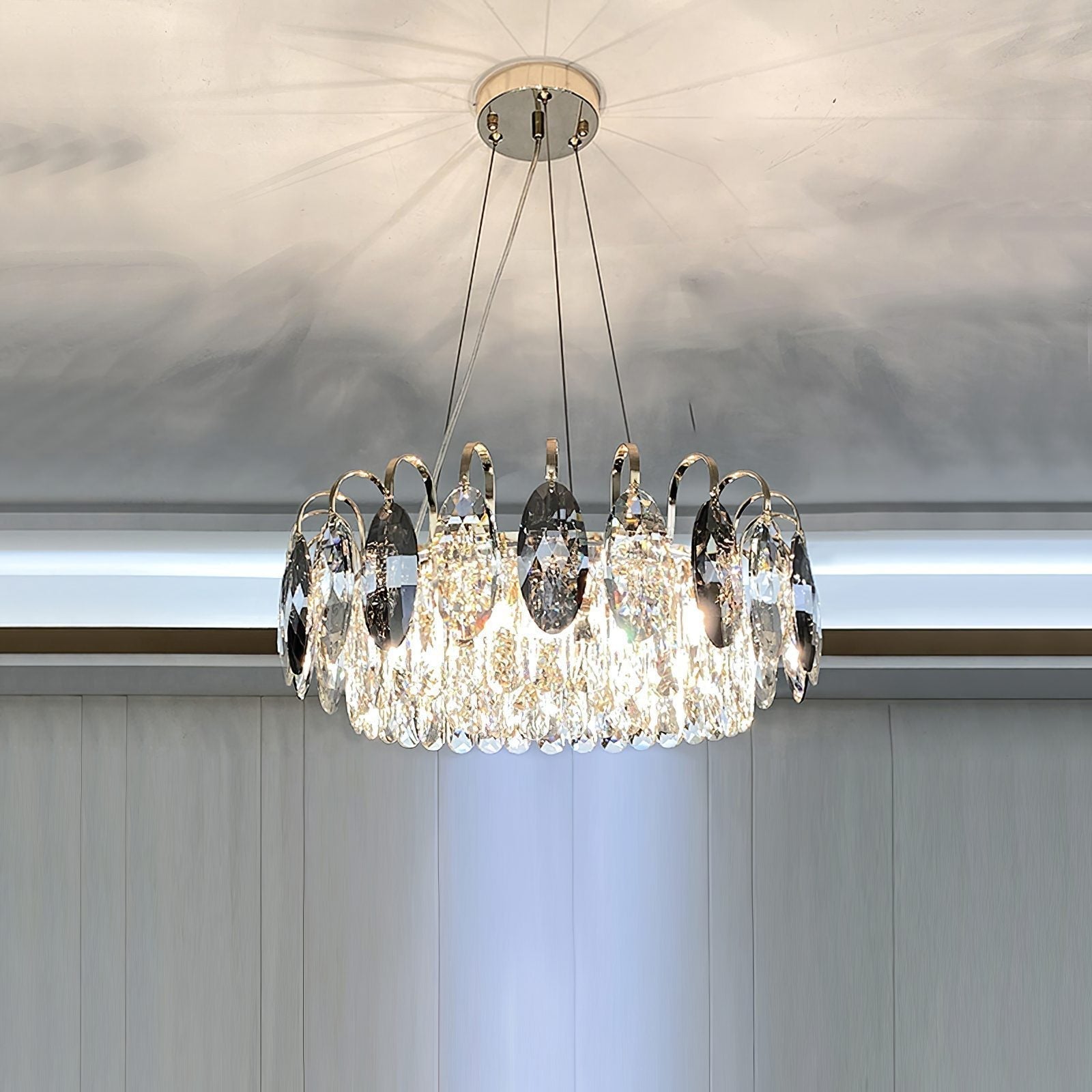 Luxurious K9 Crystal Chandelier Modern Ceiling Light Fixtures Set for Living Room/Dining Room-Nobipets