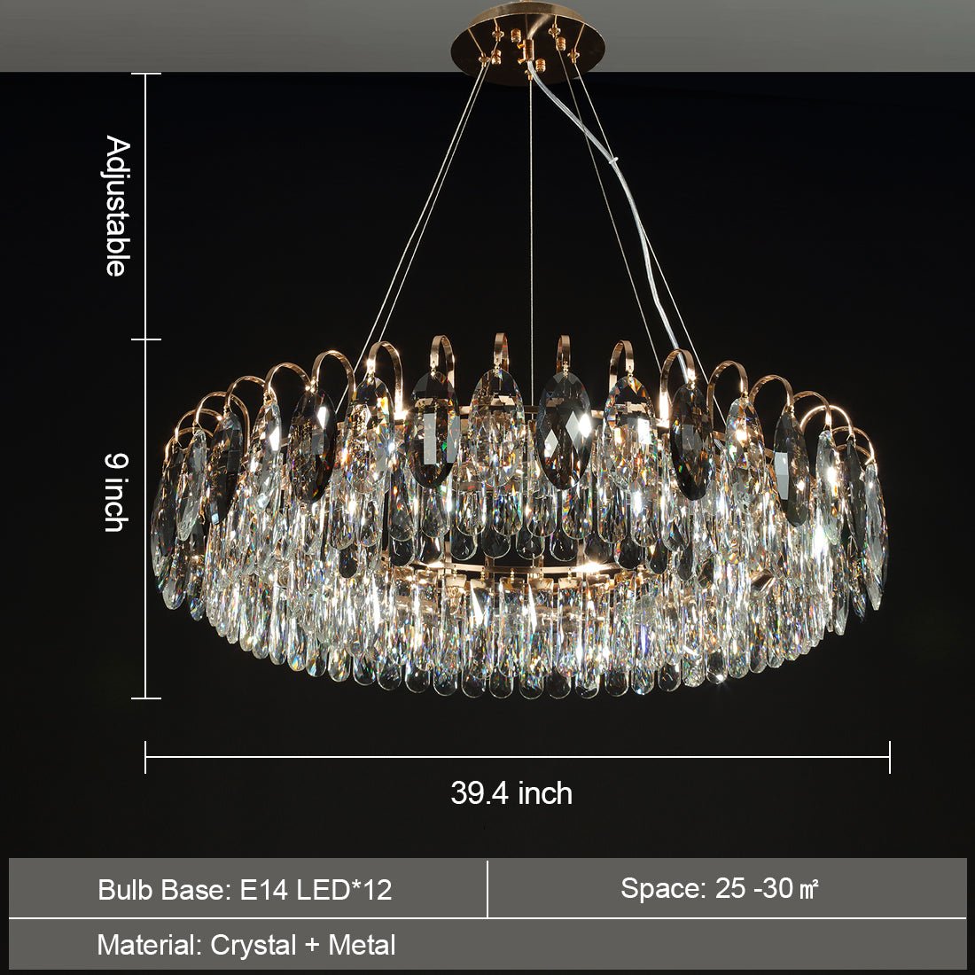 Luxurious K9 Crystal Chandelier Modern Ceiling Light Fixtures Set for Living Room/Dining Room-Nobipets