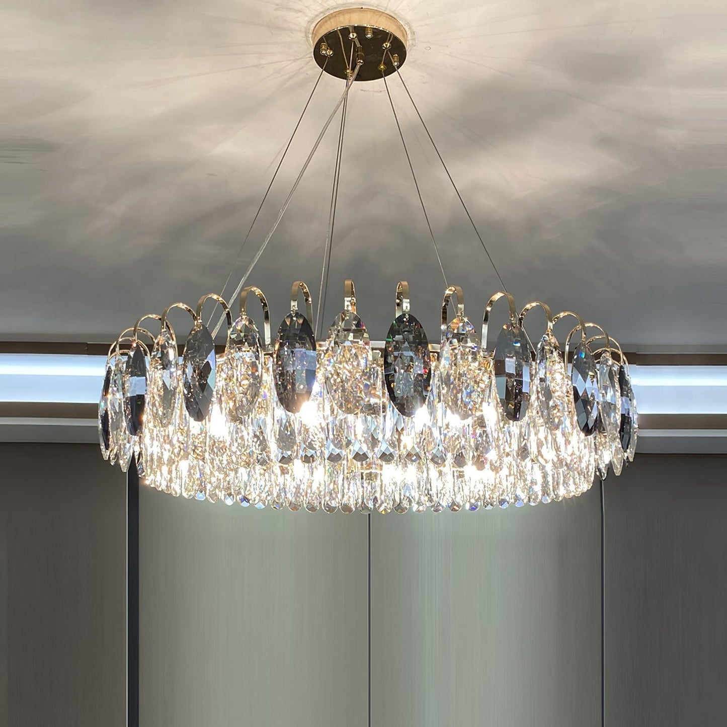 Luxurious K9 Crystal Chandelier Modern Ceiling Light Fixtures Set for Living Room/Dining Room-Nobipets