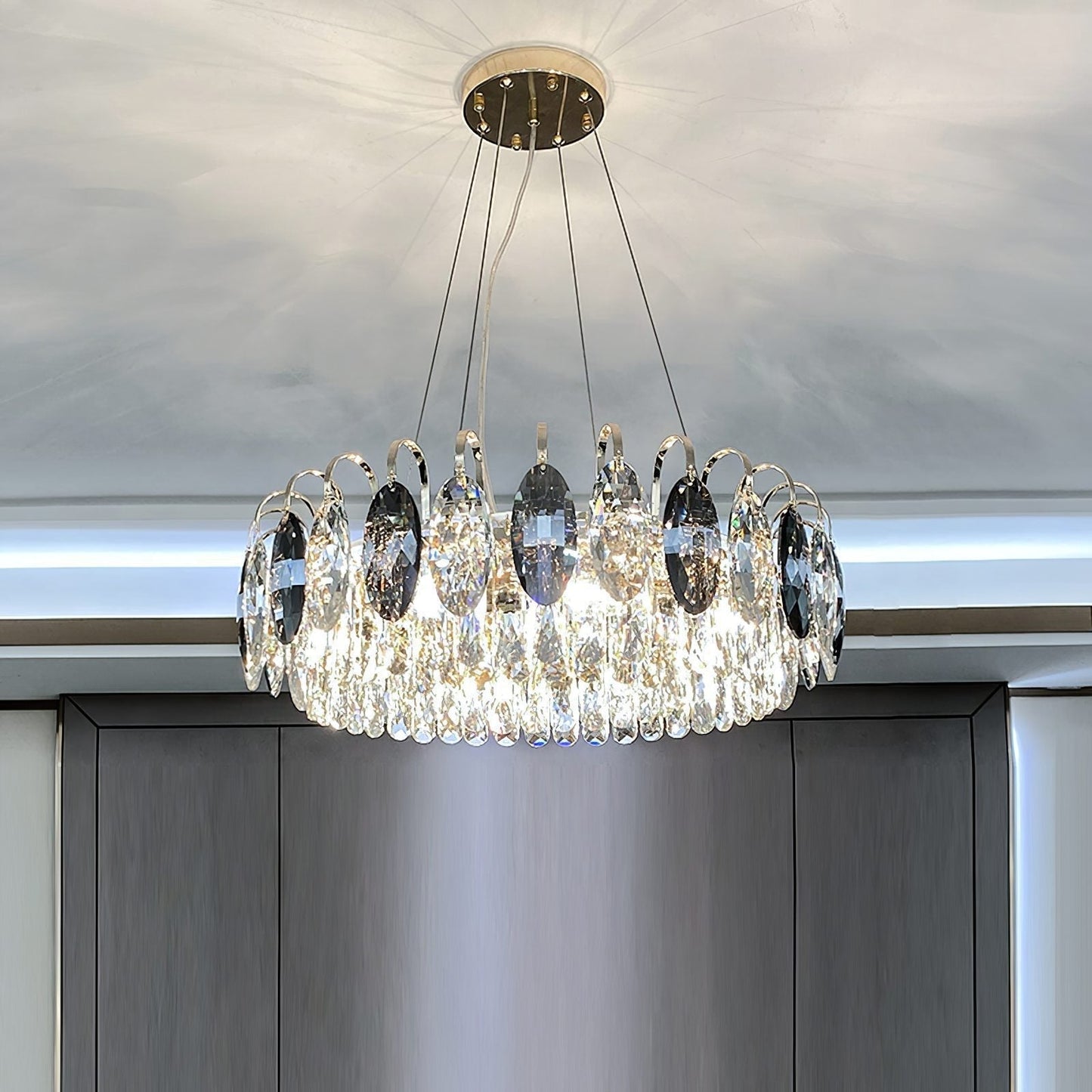 Luxurious K9 Crystal Chandelier Modern Ceiling Light Fixtures Set for Living Room/Dining Room-Nobipets