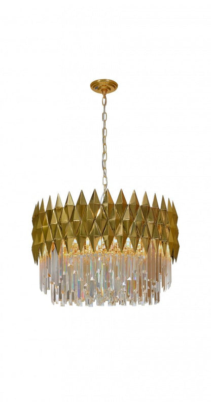 Luxury 1/2-Tier Round/Rectangular Gold Finish Crystal Chandelier for Living Room/Bedroom-Nobipets