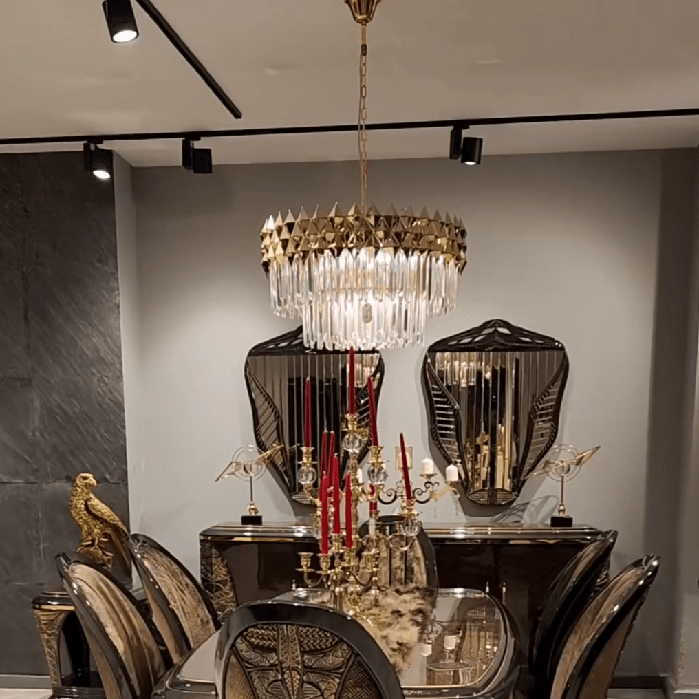 Luxury 1/2-Tier Round/Rectangular Gold Finish Crystal Chandelier for Living Room/Bedroom-Nobipets