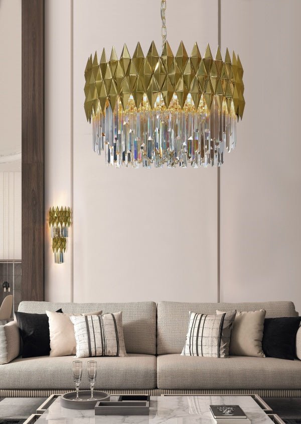 Luxury 1/2-Tier Round/Rectangular Gold Finish Crystal Chandelier for Living Room/Bedroom-Nobipets