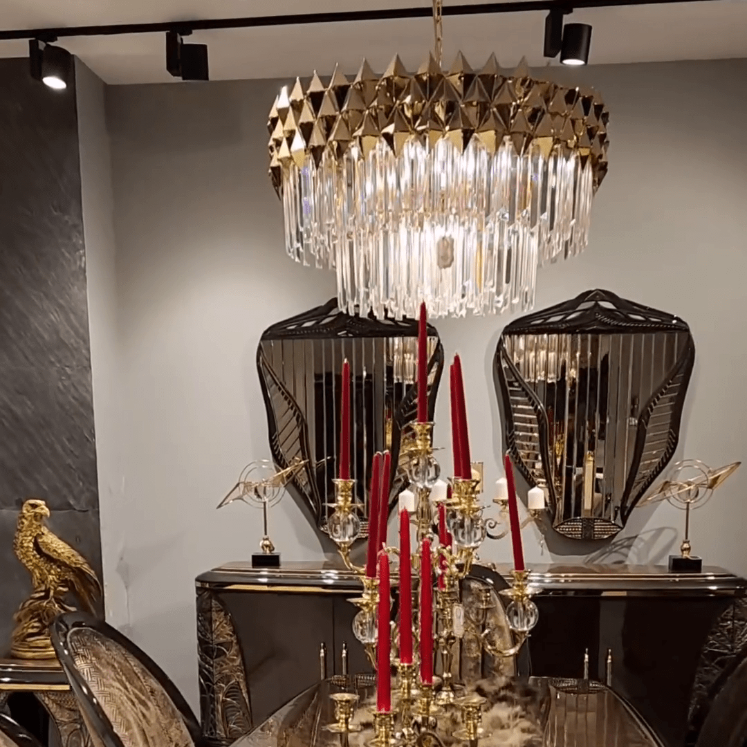 Luxury 1/2-Tier Round/Rectangular Gold Finish Crystal Chandelier for Living Room/Bedroom-Nobipets