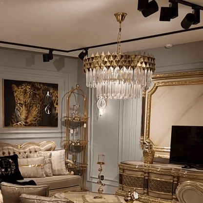 Luxury 1/2-Tier Round/Rectangular Gold Finish Crystal Chandelier for Living Room/Bedroom-Nobipets
