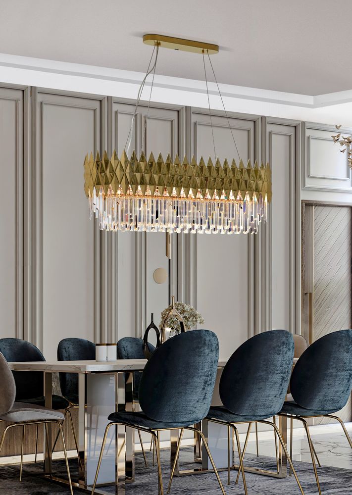 Luxury 1/2-Tier Round/Rectangular Gold Finish Crystal Chandelier for Living Room/Bedroom-Nobipets