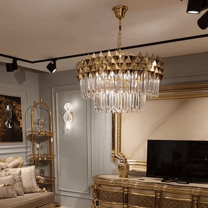 Luxury 1/2-Tier Round/Rectangular Gold Finish Crystal Chandelier for Living Room/Bedroom-Nobipets