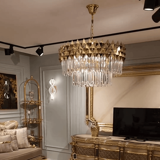 Luxury 1/2-Tier Round/Rectangular Gold Finish Crystal Chandelier for Living Room/Bedroom-Nobipets